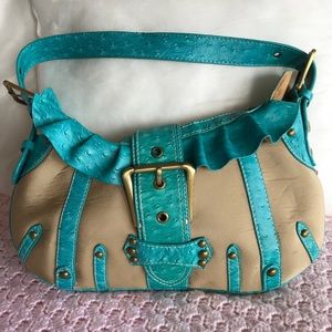 Turquoise and taupe bag